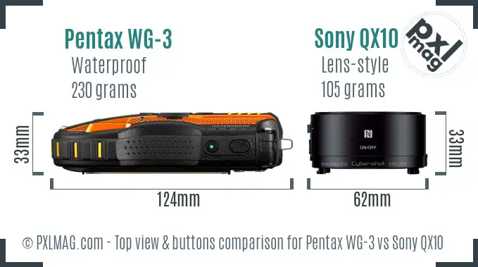 Pentax WG-3 vs Sony QX10 top view buttons comparison