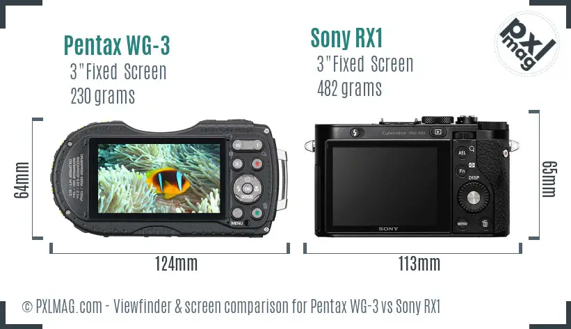 Pentax WG-3 vs Sony RX1 Screen and Viewfinder comparison
