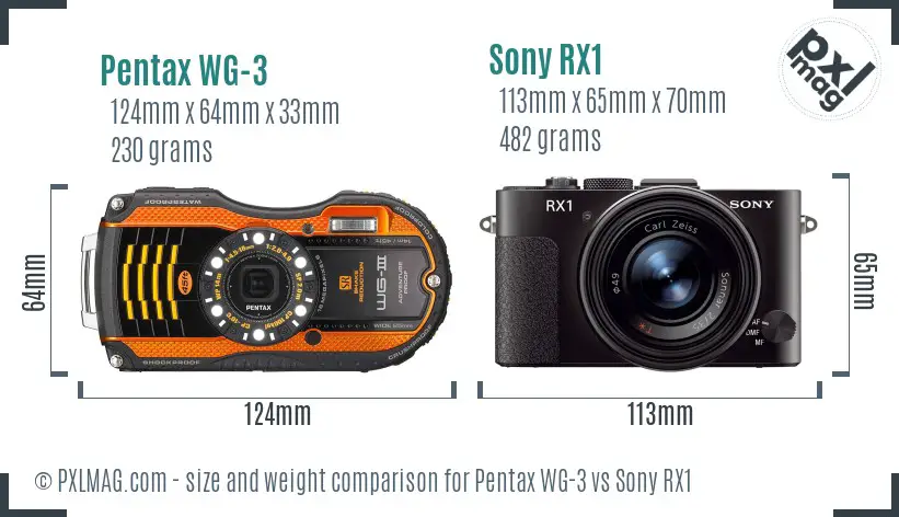 Pentax WG-3 vs Sony RX1 size comparison