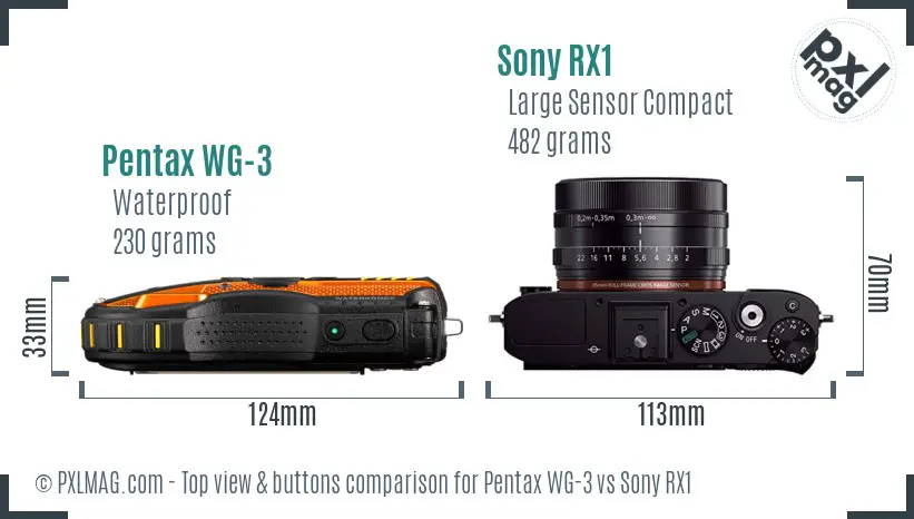 Pentax WG-3 vs Sony RX1 top view buttons comparison