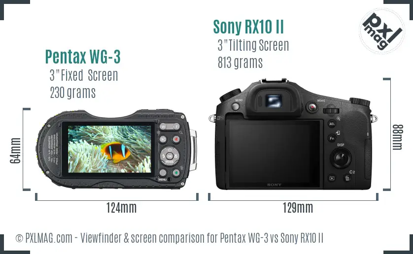 Pentax WG-3 vs Sony RX10 II Screen and Viewfinder comparison