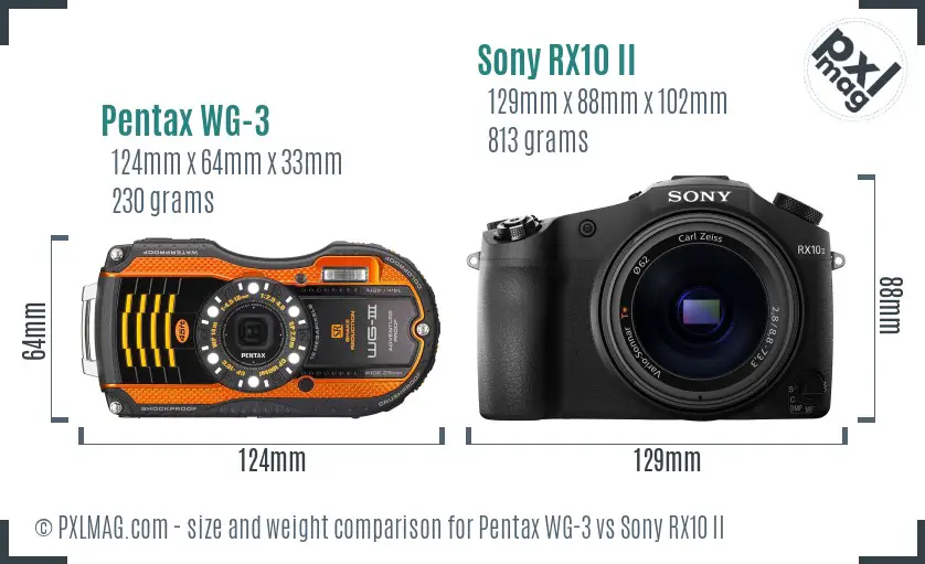Pentax WG-3 vs Sony RX10 II size comparison