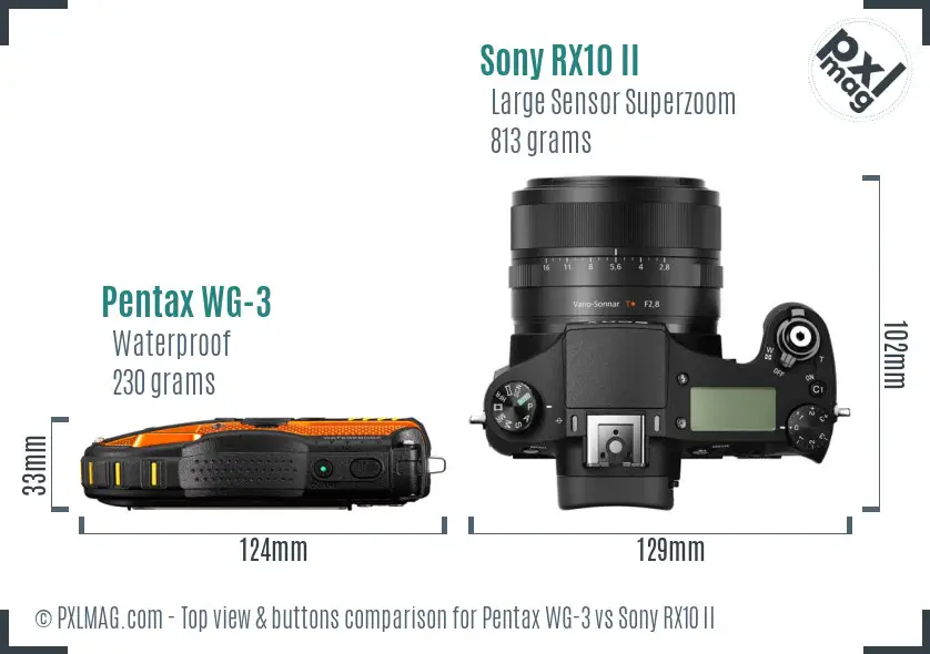 Pentax WG-3 vs Sony RX10 II top view buttons comparison