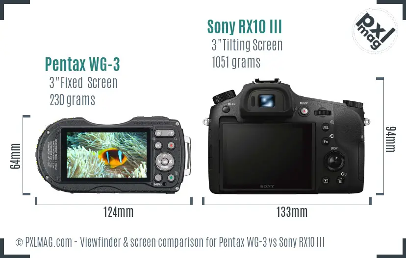 Pentax WG-3 vs Sony RX10 III Screen and Viewfinder comparison