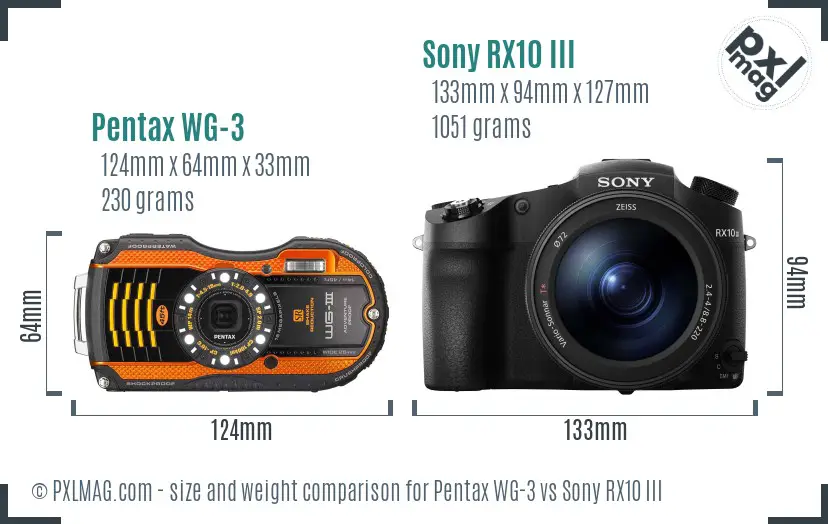 Pentax WG-3 vs Sony RX10 III size comparison