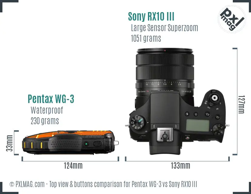 Pentax WG-3 vs Sony RX10 III top view buttons comparison