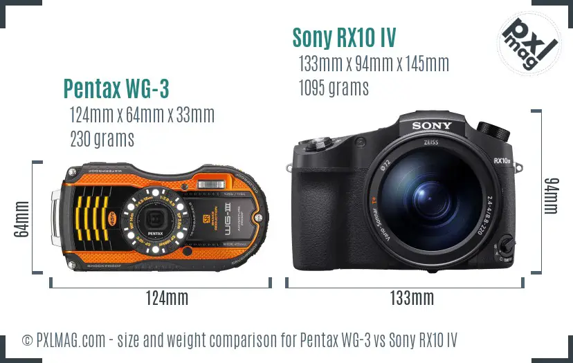 Pentax WG-3 vs Sony RX10 IV size comparison