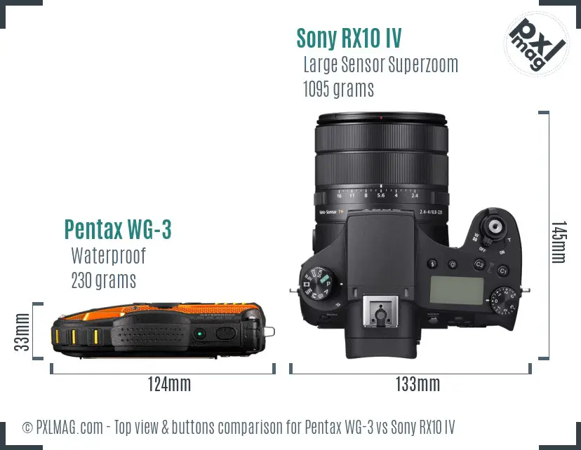 Pentax WG-3 vs Sony RX10 IV top view buttons comparison