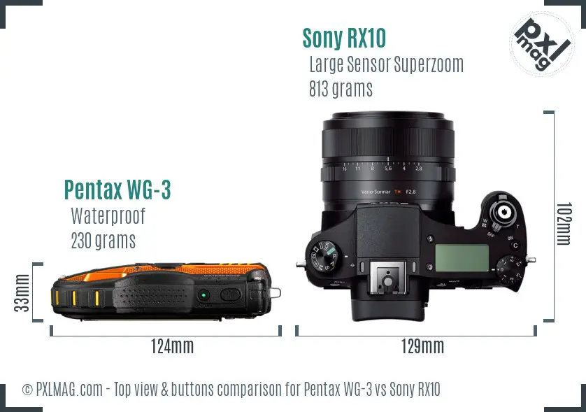 Pentax WG-3 vs Sony RX10 top view buttons comparison