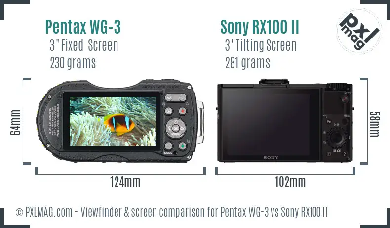 Pentax WG-3 vs Sony RX100 II Screen and Viewfinder comparison