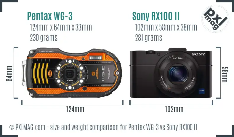 Pentax WG-3 vs Sony RX100 II size comparison