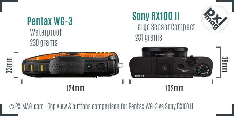 Pentax WG-3 vs Sony RX100 II top view buttons comparison