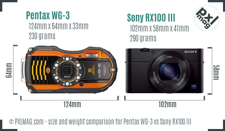 Pentax WG-3 vs Sony RX100 III size comparison Pentax WG-3 vs Sony RX100 III size comparison