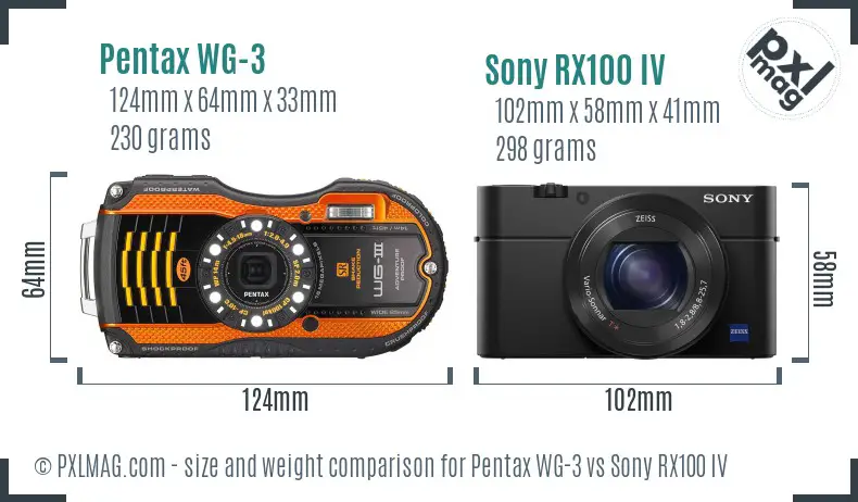 Pentax WG-3 vs Sony RX100 IV size comparison