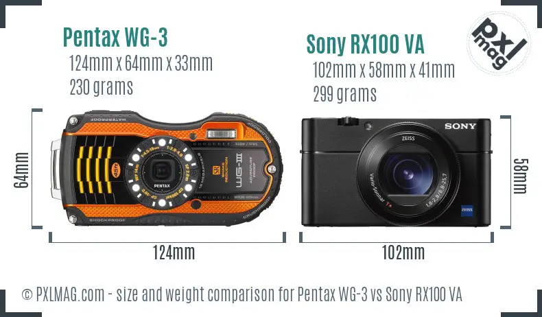 Pentax WG-3 vs Sony RX100 VA size comparison