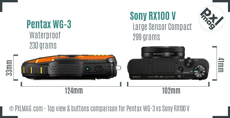 Pentax WG-3 vs Sony RX100 V top view buttons comparison