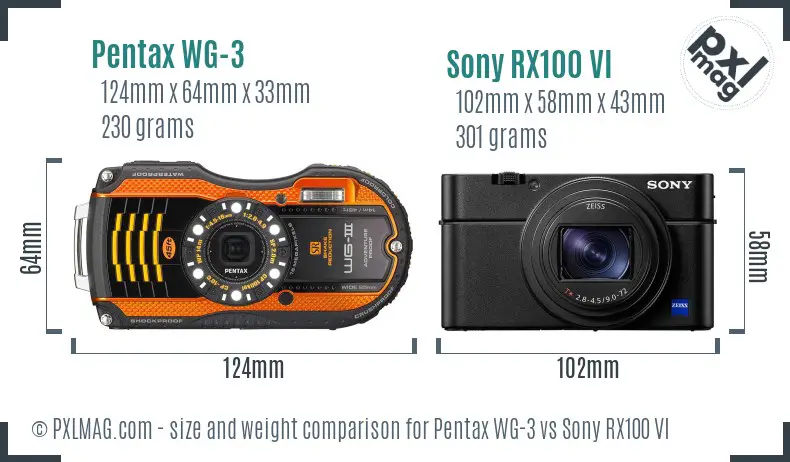 Pentax WG-3 vs Sony RX100 VI size comparison