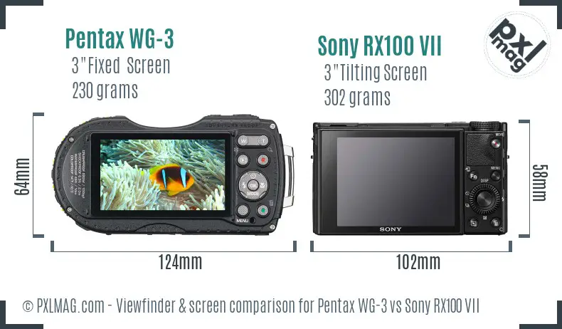 Pentax WG-3 vs Sony RX100 VII Screen and Viewfinder comparison