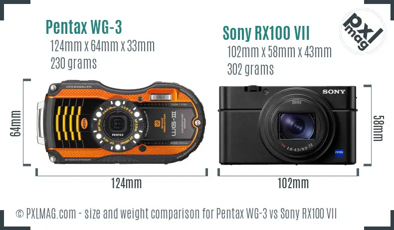 Pentax WG-3 vs Sony RX100 VII size comparison