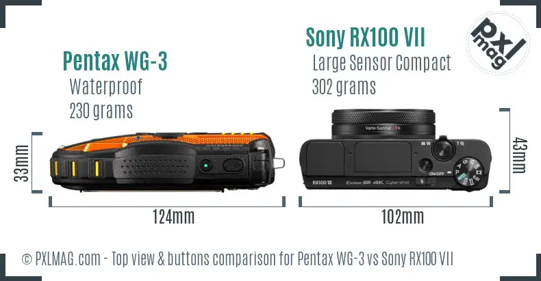 Pentax WG-3 vs Sony RX100 VII top view buttons comparison
