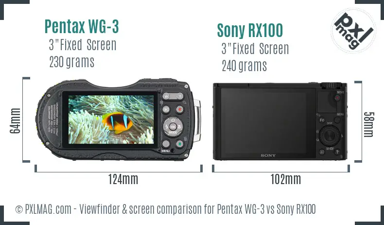 Pentax WG-3 vs Sony RX100 Screen and Viewfinder comparison