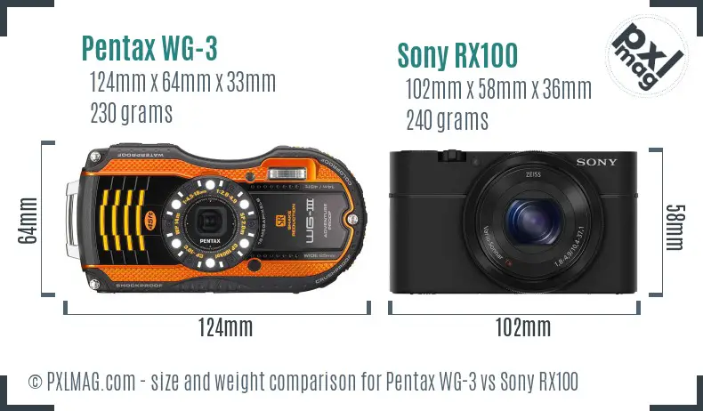 Pentax WG-3 vs Sony RX100 size comparison