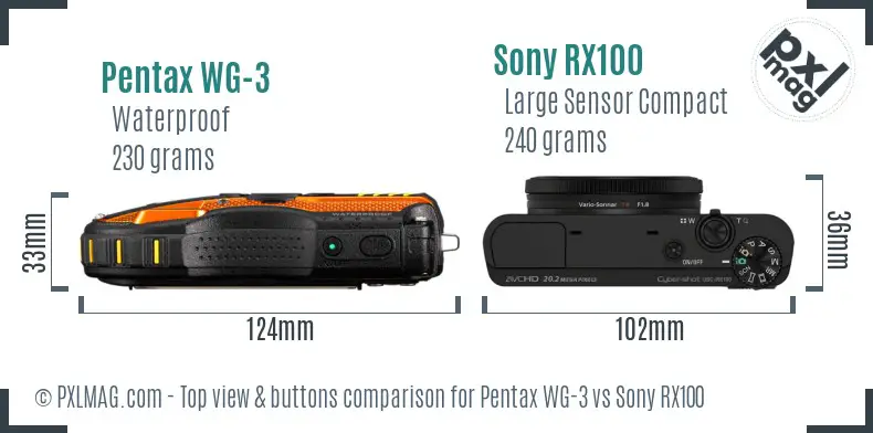 Pentax WG-3 vs Sony RX100 top view buttons comparison