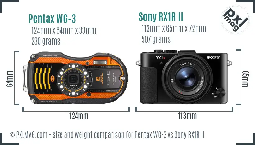 Pentax WG-3 vs Sony RX1R II size comparison