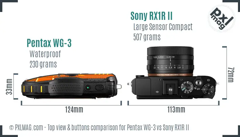 Pentax WG-3 vs Sony RX1R II top view buttons comparison