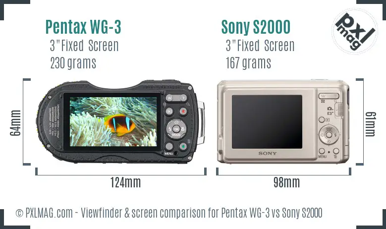 Pentax WG-3 vs Sony S2000 Screen and Viewfinder comparison