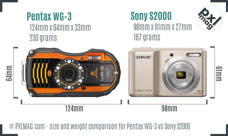 Pentax WG-3 vs Sony S2000 size comparison