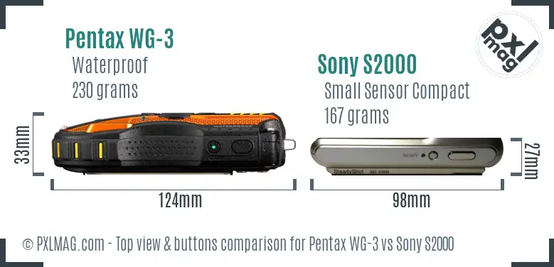 Pentax WG-3 vs Sony S2000 top view buttons comparison