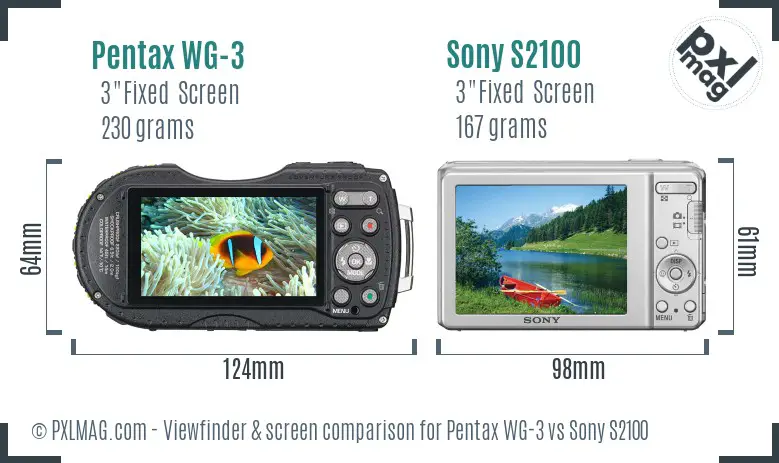 Pentax WG-3 vs Sony S2100 Screen and Viewfinder comparison
