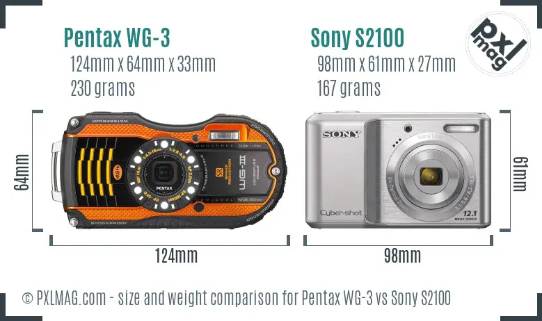 Pentax WG-3 vs Sony S2100 size comparison