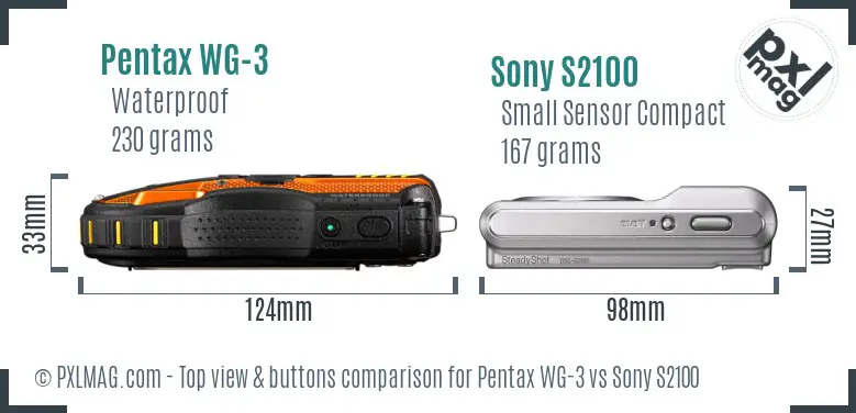 Pentax WG-3 vs Sony S2100 top view buttons comparison