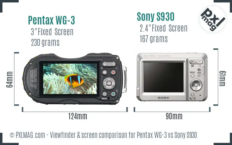 Pentax WG-3 vs Sony S930 Screen and Viewfinder comparison