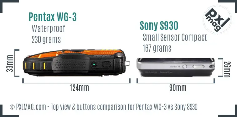 Pentax WG-3 vs Sony S930 top view buttons comparison