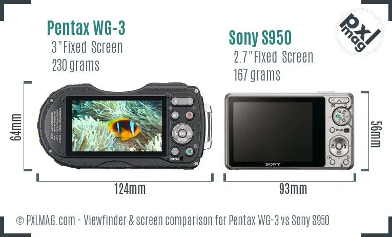 Pentax WG-3 vs Sony S950 Screen and Viewfinder comparison