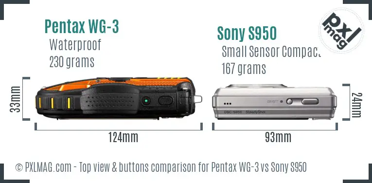 Pentax WG-3 vs Sony S950 top view buttons comparison