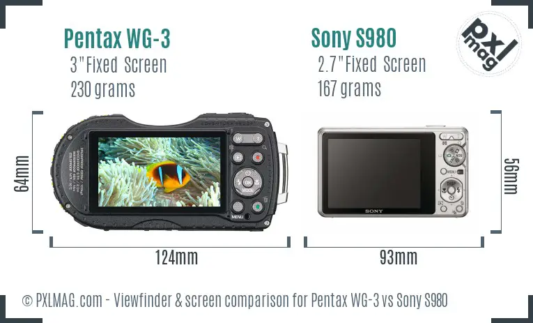 Pentax WG-3 vs Sony S980 Screen and Viewfinder comparison