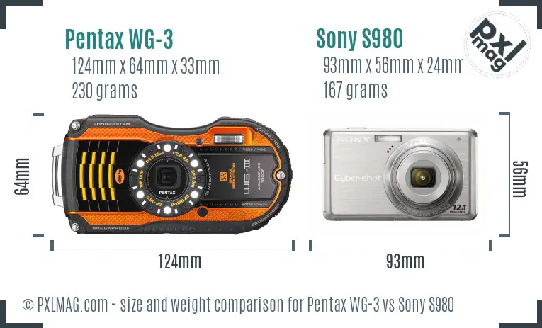 Pentax WG-3 vs Sony S980 size comparison