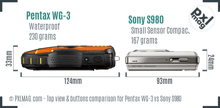 Pentax WG-3 vs Sony S980 top view buttons comparison