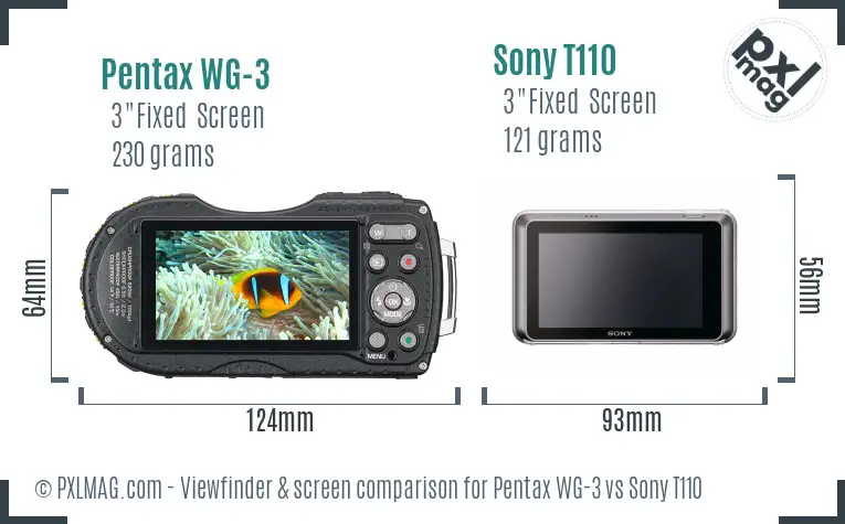 Pentax WG-3 vs Sony T110 Screen and Viewfinder comparison