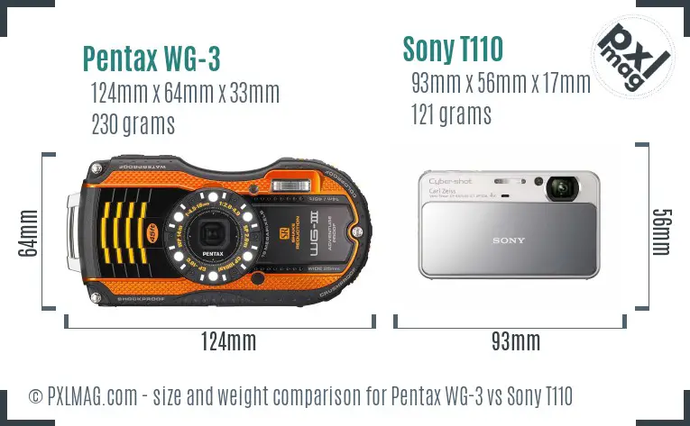 Pentax WG-3 vs Sony T110 size comparison