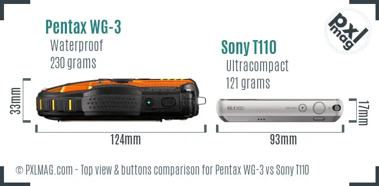 Pentax WG-3 vs Sony T110 top view buttons comparison