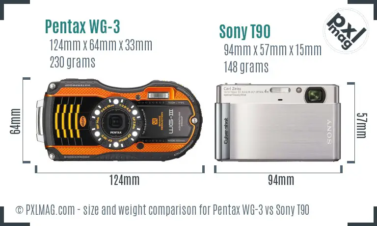 Pentax WG-3 vs Sony T90 size comparison