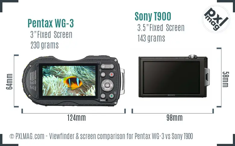 Pentax WG-3 vs Sony T900 Screen and Viewfinder comparison