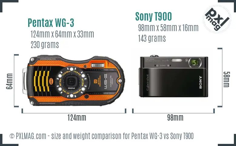 Pentax WG-3 vs Sony T900 size comparison