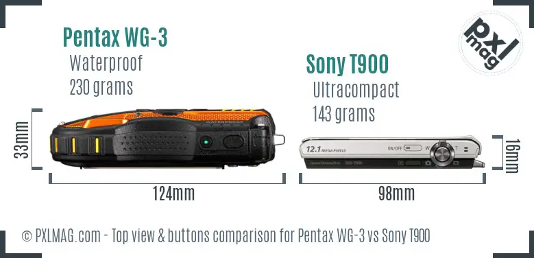 Pentax WG-3 vs Sony T900 top view buttons comparison
