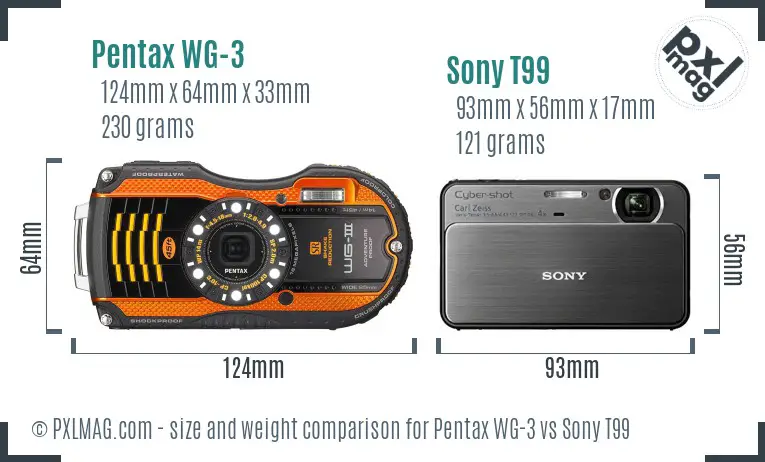 Pentax WG-3 vs Sony T99 size comparison